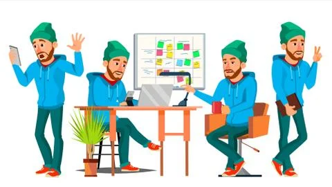 Business Man Character Vector. Working Boy, Man. Environment Process In Start Up Stock Illustration