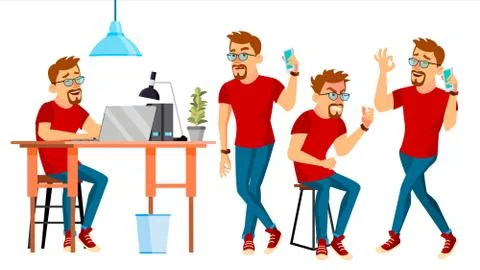 Business Man Character Vector. Working Male. Environment Process. Start Up Stock Illustration