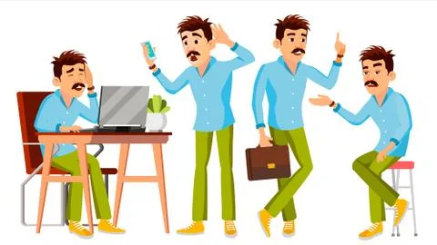 Business Man Character Vector. Working Man. Environment Process Creative Studio Stock Illustration