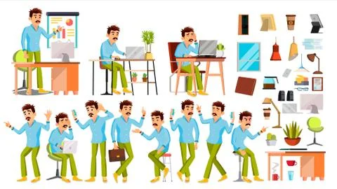 Business Man Character Vector. Working People Set. Office, Creative Studio Stock Illustration
