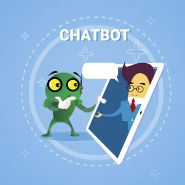 Business Man Chatting With Chatbot Through Digital Tablet Chatter Bot Robot Stock Illustration