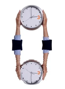 Business man with a clock isolated, with water reflection Stock Illustration