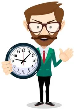 Business Man With Clock. Time Management Concept. Stock Illustration