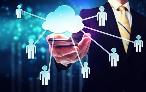Business man with cloud computing and connectivity concept Stock Photos