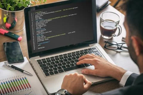 Business man Code hacker pc laptop Stock Illustration