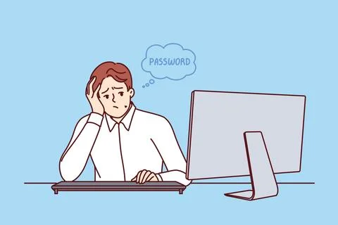 Business man comes up with password, reliably protects personal data, sits at Stock Illustration