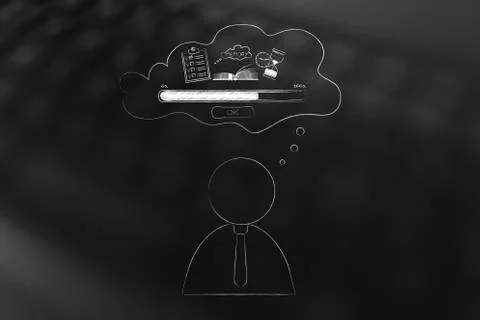 Business man with comic bubble with Memory Loading icon made of to do list bo Illustrazione stock