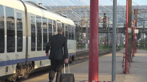 Business man commuter running, missed Stock Video Pond5