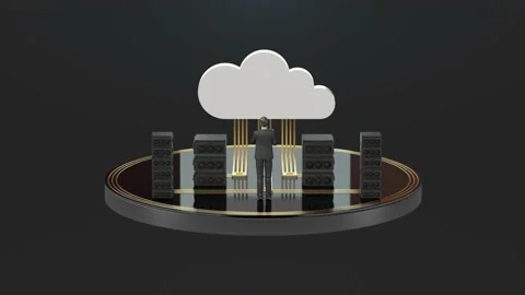 Business man controlling cloud computer in large capacity server room. 4k. Stock Footage 157001130
