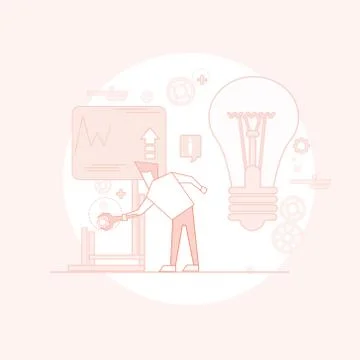 Business Man Creative Process Brainstorm Finance Chart Graph Thin Line Stock Illustration