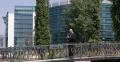 Business Man Crossing Bridge Office Building Break Time Outdoors Working Tablet 4k or 4k+ Resolution