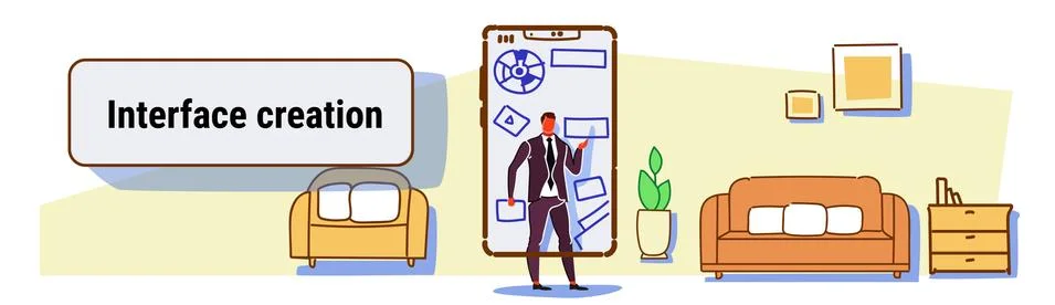 Business man developer using mobile application interface creation development Stock Illustration