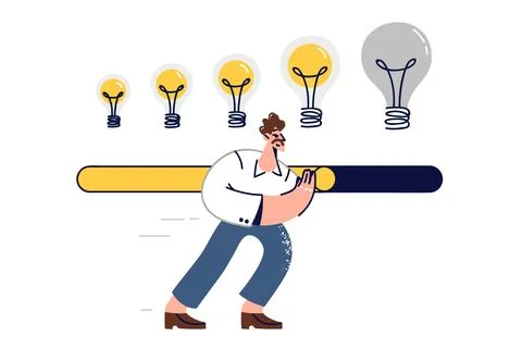 Business man develops idea by pushing slider to get better result and increase Stock Illustration