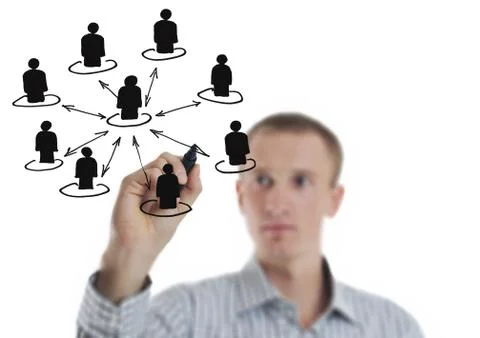 Business man draw cloud computing chart Stockfoto's