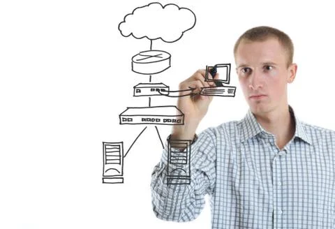 Business man draw cloud computing chart Stock Photos