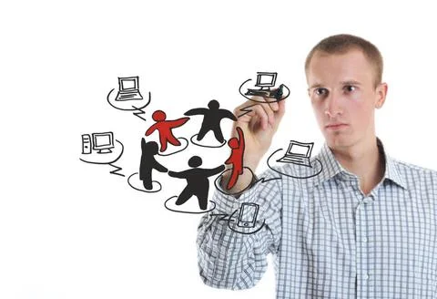 Business man draw cloud computing chart business man draw cloud computing ... Stock Photos