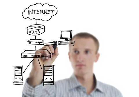 Business man draw cloud computing chart business man draw cloud computing ... Stock Photos