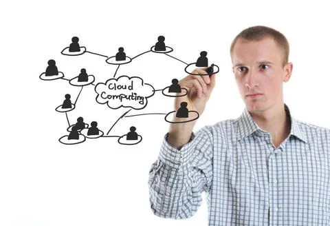 Business man draw cloud computing chart business man draw cloud computing ... 写真素材