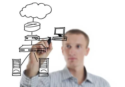 Business man draw cloud computing chart business man draw cloud computing ... Stockfoto's