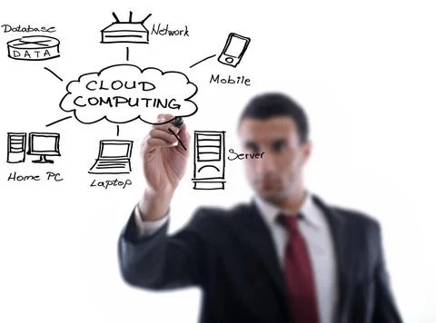 Business man draw cloud computing chart business man draw cloud computing ... Foto stock