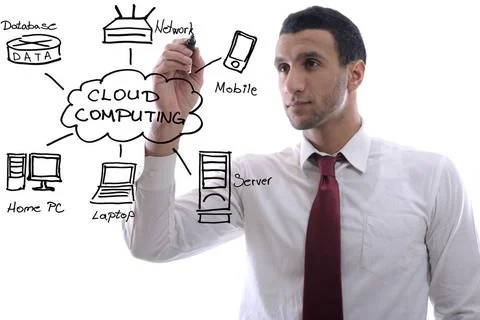 Business man draw cloud computing chart business man draw cloud computing ... 写真素材