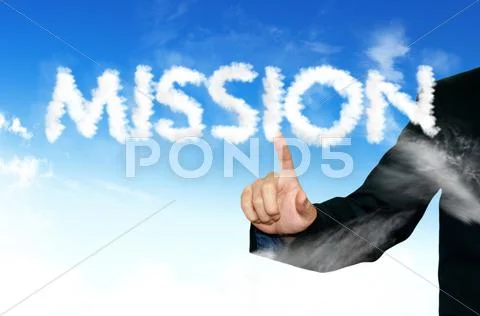 Business man drawing business cloud text ,mission and vision Stock Photos
