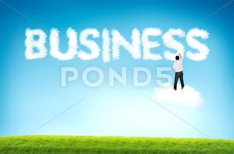 Business man drawing business cloud text Stock Photos