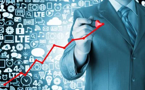 Business man drawing a growing graph Stock Illustration