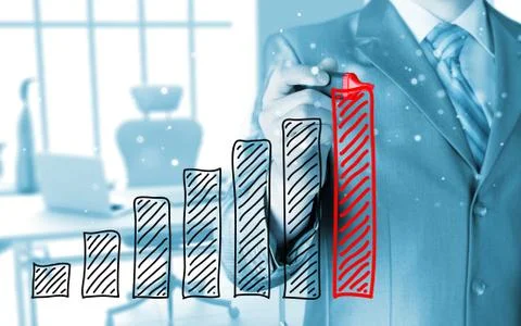 Business man drawing a growing graph Stock-Illustration