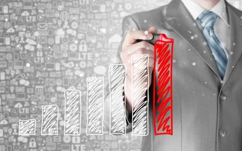 Business man drawing a growing graph Stock Illustration
