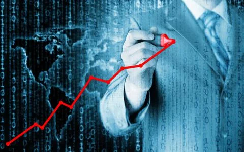 Business man drawing a growing graph Illustrazione stock