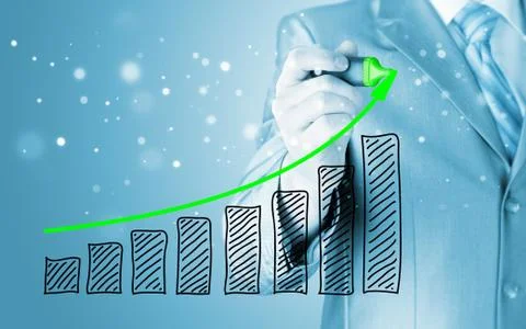Business man drawing a growing graph Stock-Illustration
