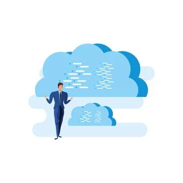 Business man elegant with clouds computing 库存插图