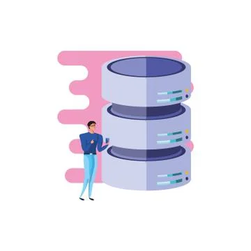 Business man elegant with data center disks Stock Illustration