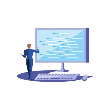 Business man elegant with desktop computer Stock Illustration
