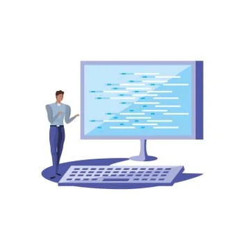 Business man elegant with desktop computer Stock-Illustration