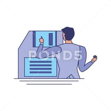 Business man elegant with floppy disk Stock Illustration