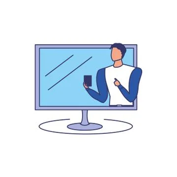 Business man elegant using smartphone in computer monitor イラスト素材