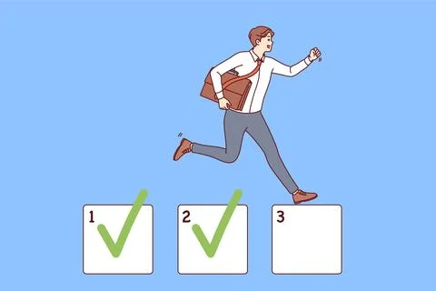 Business man is engaged in task management and marking already completed Stock Illustration