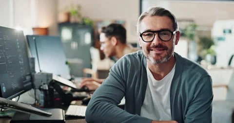 Business man, face and computer screen for coding, programming and software Stock Footage 290119416