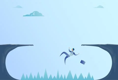 Business Man Falling In Cliff Gap Problem Finance Bankruptcy Concept 스톡 일러스트