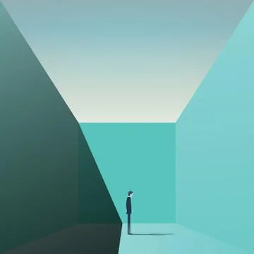 Business man finding solution vector concept. Symbol of challenge, obstacle Stock Illustration