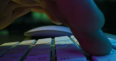 Business Man Fingers Coding On Computer Keyboard Late Night At Home. Night Stock Footage 121622120