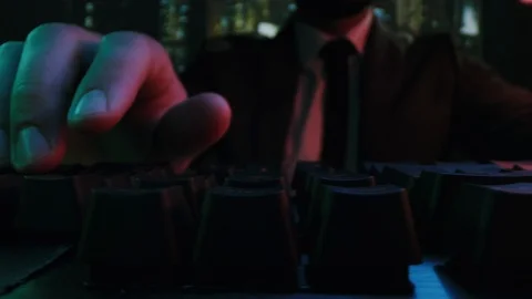 Business Man Fingers Programming Database At Night Office Quantum Computing Stock Footage 121629830