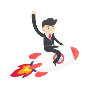 Business man fly using rockets cartoon vector illustration vector illustratio Stock Illustration