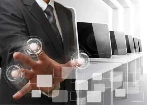 Business man hand controls computer room イラスト素材