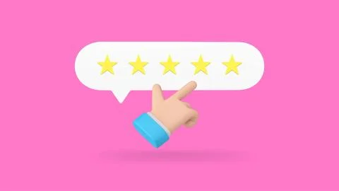 Business man hand cursor click five stars rating best customer choice 3d ic.. Stock Illustration