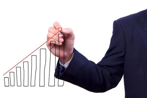 Business man hand drawing graph Stock Photos