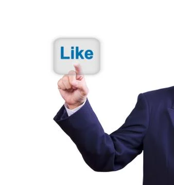 Business man hand pushing like button Stock Photos