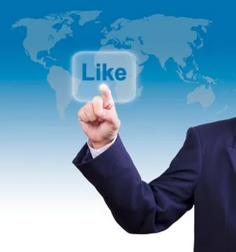 Business man hand pushing like button Stock Photos